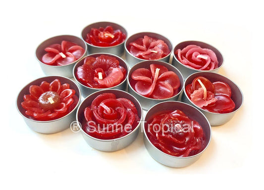 Assort Surprise Pack Flowers Set of 10 Tealight Candles (Red)