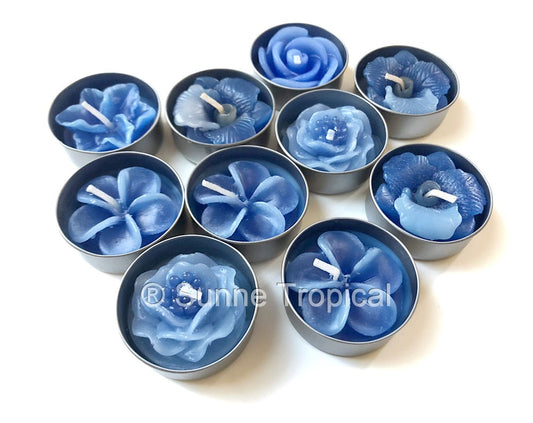 Assort Surprise Pack Flowers Set of 10 Tealight Candles (Blue)