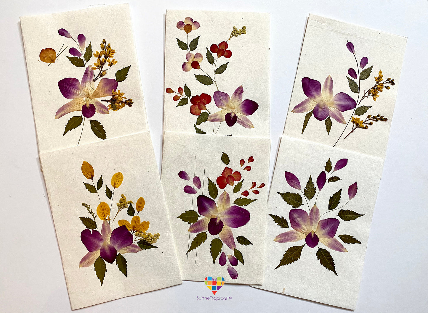 Handmade Cards 5x7 inch Real Dried Flowers Random Pack (3 Sonia Orchid)