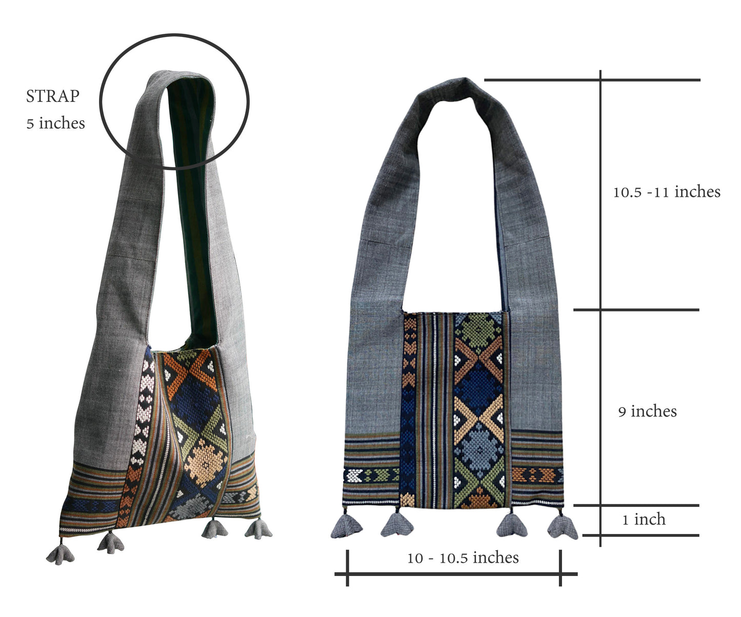 Handwoven Hand-dyed Handmade ETHNICS MINI shoulder bag tote bag Sunne Tropical - SMOKEY GREY
