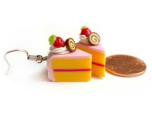 Handmade miniature food model earrings for Girls Teen - Slice Cake Strawberry Cookies