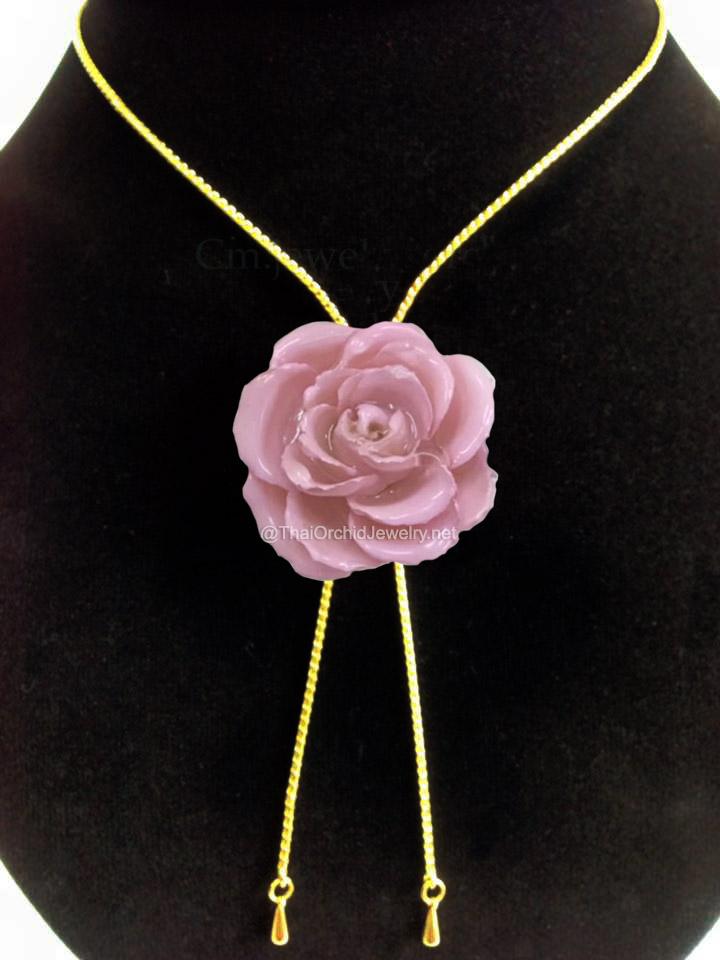 Mini Rose Mini 1.5-2.25 inch Pendant Necklace 18 inch Gold Plated 24K (Baby Pink)