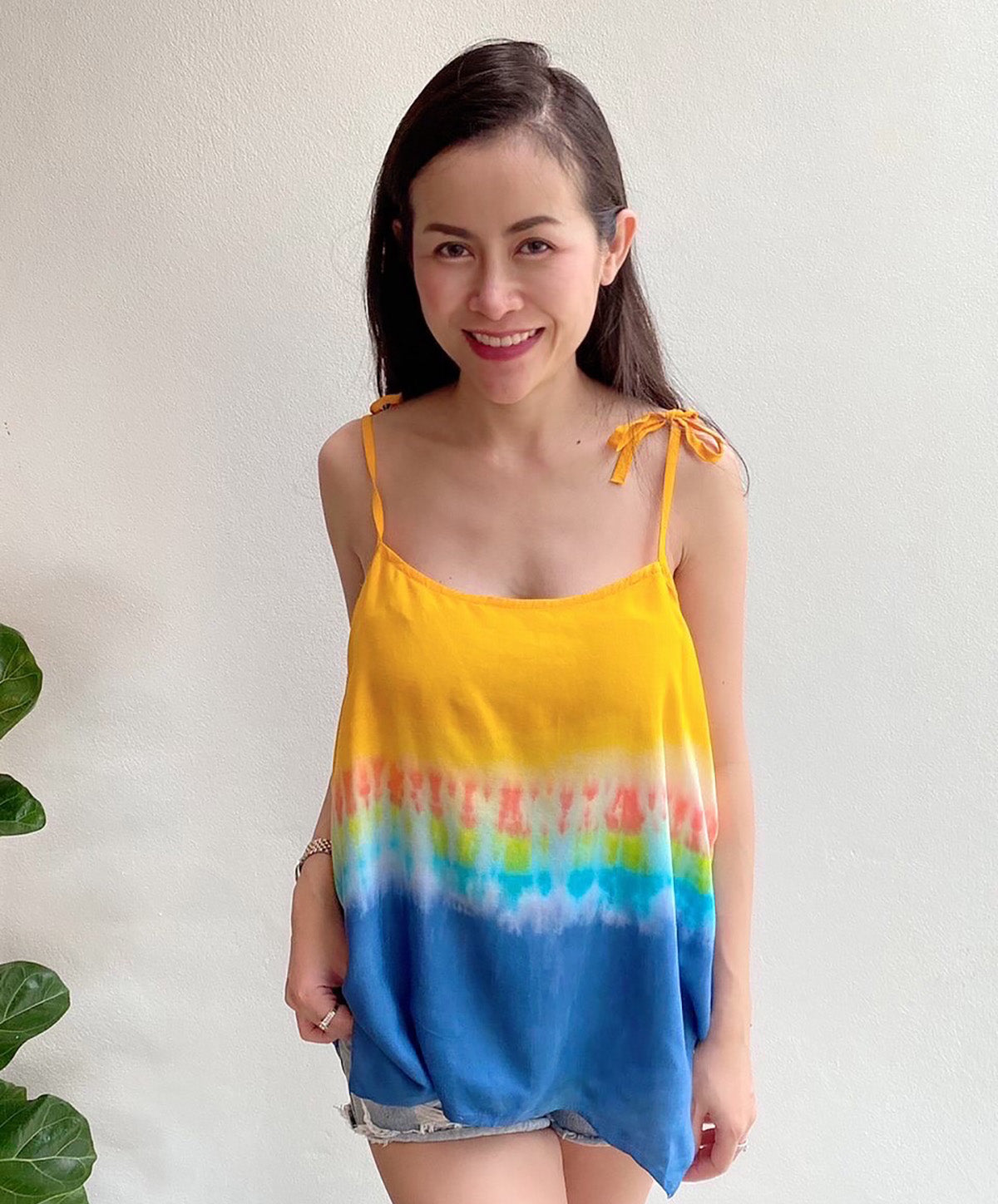 Cami Camisole Teen & Women, One Size Free Size Fit 0 to 8, Handmade Tie Dyed - Yellow Mellow